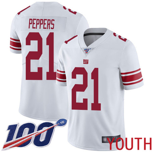 Youth New York Giants #21 Jabrill Peppers White Vapor Untouchable Limited Player 100th Season Football NFL Jersey->youth nfl jersey->Youth Jersey